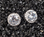 Boucles d'oreilles clous en métal rond argenté avec strass blancs et zircons, idéales pour les fêtes, bijoux pour femmes et filles.