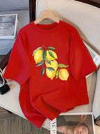 T-shirts à motif citron créatifs Femme décontracté doux hauts mode