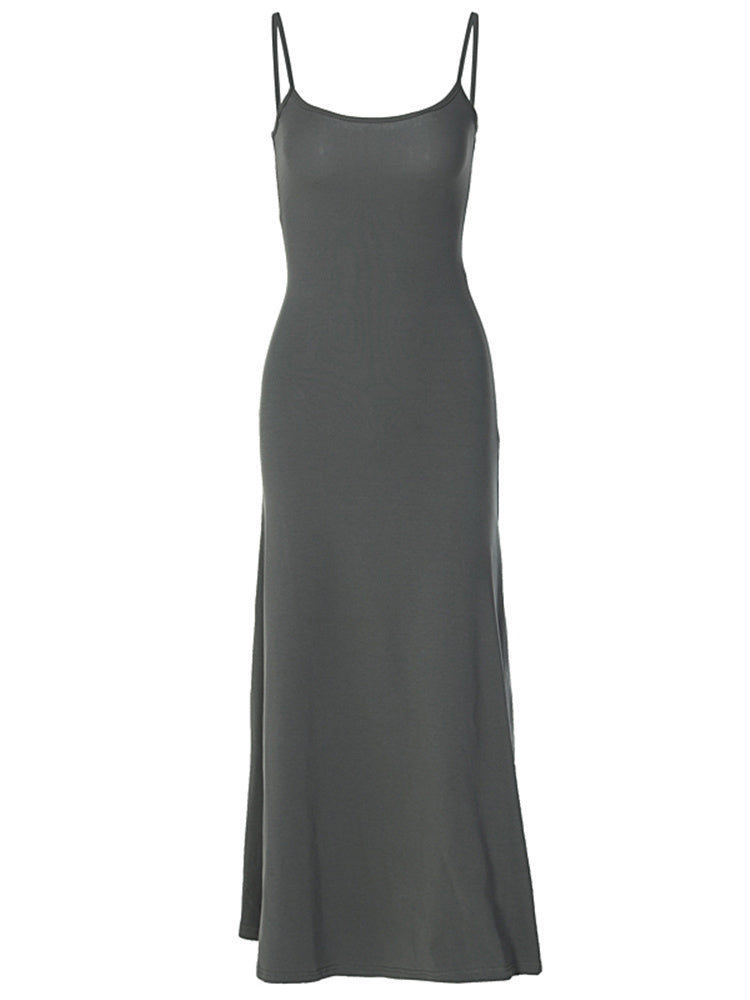 Robe gainante taille haute à bretelles, couleur unie, décontractée, coupe trapèze, longueur genou pour femmes