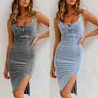 Fashion Sling Split Stretch Denim Dress