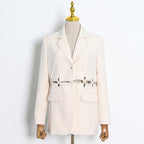 Woven Stitching Statement One-button Cropped Blazer Pants