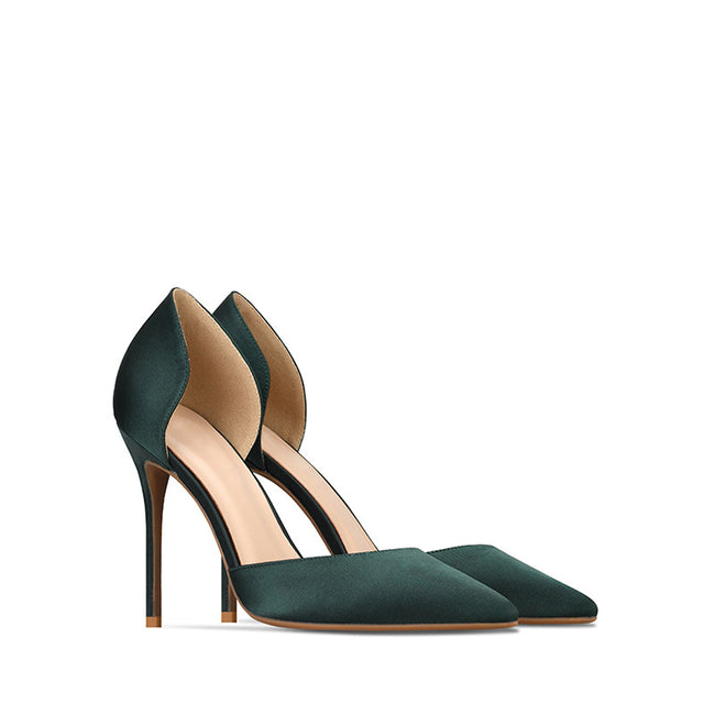 Real silk satin hollow pointed stiletto heels Hover Image