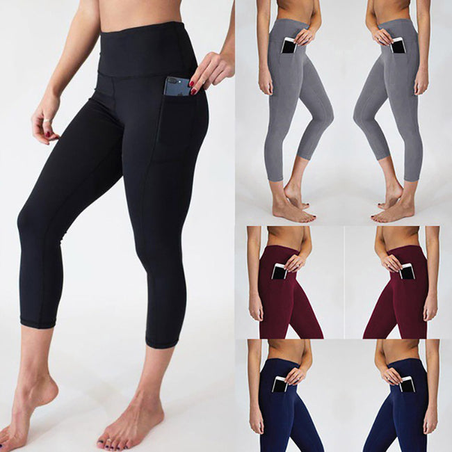 Pantalon de yoga de couleur unie pour femmes avec poches Hover Image