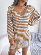 Robe en maille rayée à lacets pour femme
