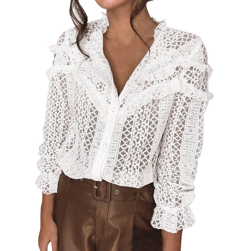 New Fashion Sexy Cut Out Lace Shirt For Women