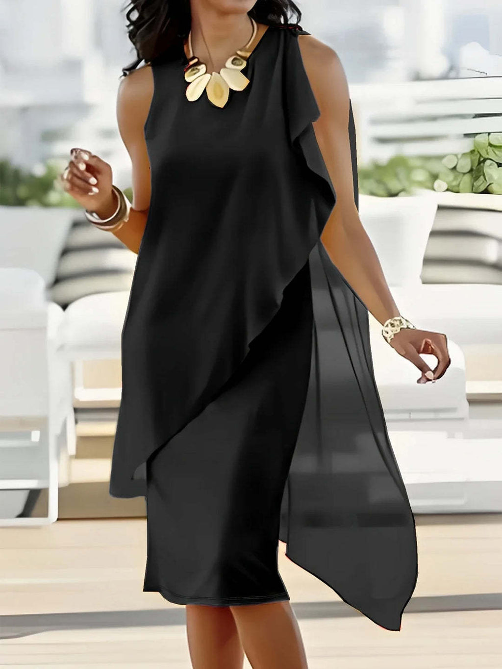 Robe élégante d'été asymétrique en mousseline de soie pour femme