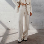 Woven Stitching Statement One-button Cropped Blazer Pants