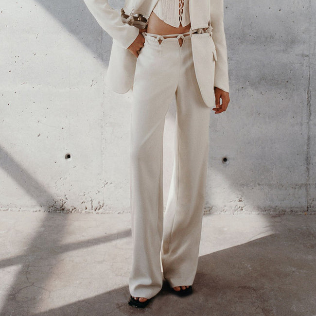 Woven Stitching Statement One-button Cropped Blazer Pants Main Image