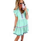 Robe superposée col en V color block tendance