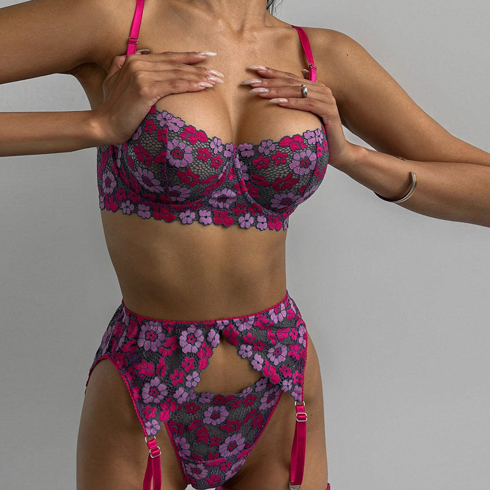 Maillot de Bain Bikini Brodé Contraste de Couleurs pour Femmes