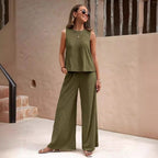 Ensemble pantalon uni décontracté et ample pour femmes, costume deux pièces élégant pour le printemps et l'été, ensemble pantalon complet, tenue féminine