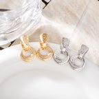 Boucles d'oreilles pendantes rondes et creuses de luxe, couleur or rose et argent, pour femmes, avec incrustation micro-cire, zircon naturel, fleur, bijoux de mariage et quotidiens pour femmes