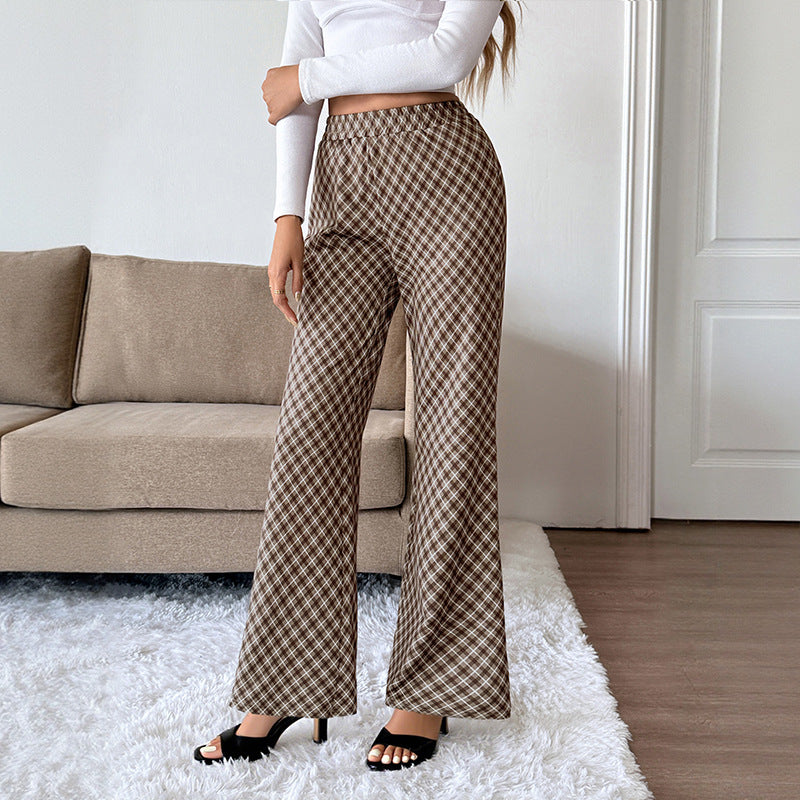 Pantalon Carreau Femme Commuter Mode Légèrement Taille Haute Amincissant