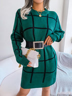 Robe pull décontractée à manches longues à carreaux color block
