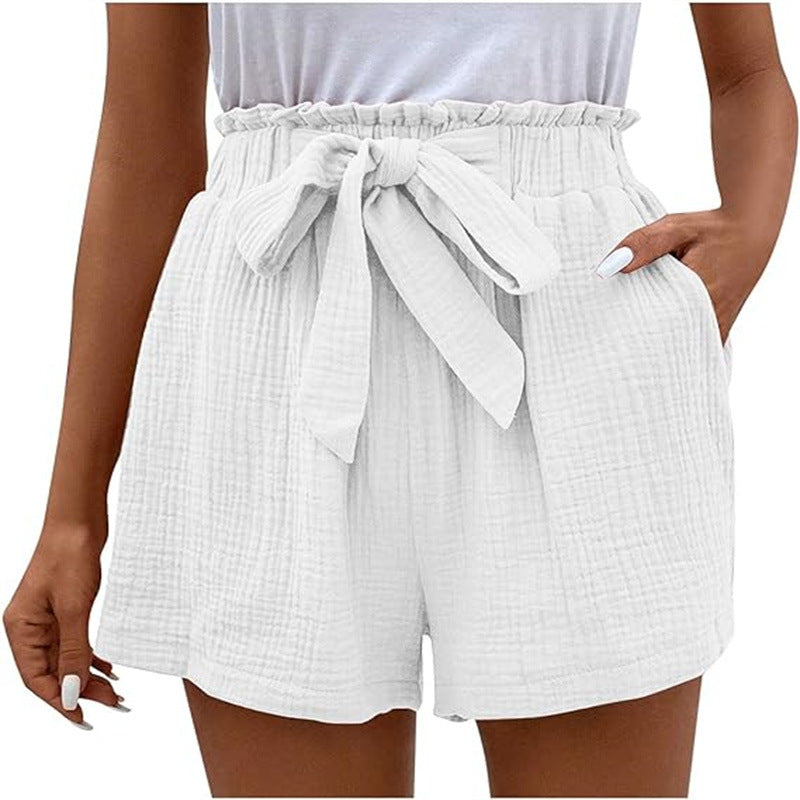 Short décontracté à taille élastique de couleur unie pour femme, taille haute, coupe ample, jambe large et simple