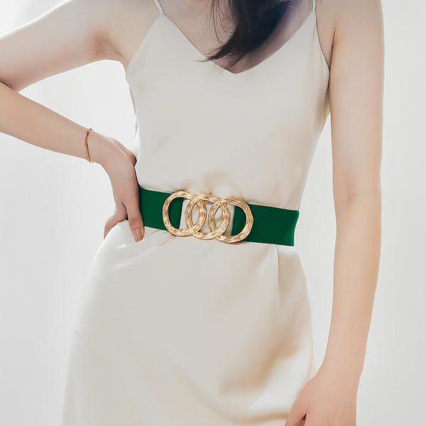 Ceinture large pour femme avec boucle géométrique, ornement de haute qualité, idéale avec un costume, une robe ou un manteau
