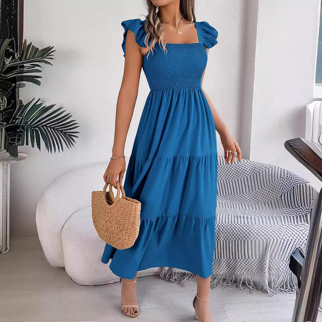Summer Dress Casual Women's Sleeveless Mid-length Dress Pleated Long Layered Dress Hover Image