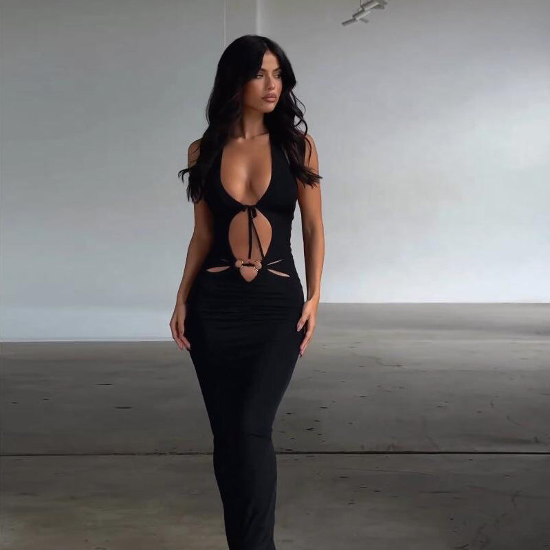 Robe fendue ajourée slim pour femmes
