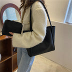 Sacs fourre-tout décontractés de grande capacité pour femmes, sac à bandoulière de shopping de couleur unie avec portefeuille, sac à main pour dames
