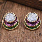 Boucles d'oreilles rondes peintes tricolores à la mode, élégantes et polyvalentes, boucles d'oreilles géométriques pour femmes