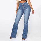 Jean Grande Taille Femme, Jean Denim Taille Haute Lavé avec Poches Plaquées