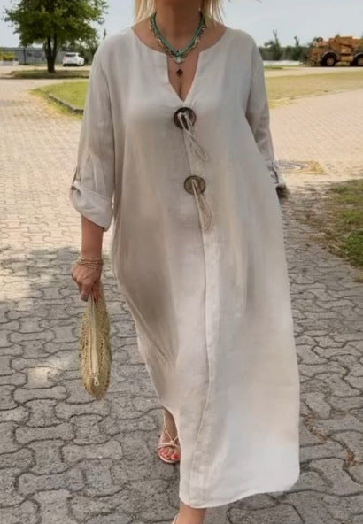 Robe simple décontractée de couleur unie pour femme