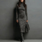 Robe longue à col roulé et manches longues, moulante, sexy, pour femme