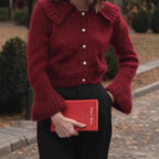 Pull-over à manches cloches et revers courts pour femme