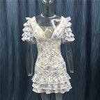 Robe Courte Volants Bleu Clair Femme