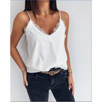 Caraco Femme Moulant Sexy Uni Col en V Bordé de Dentelle