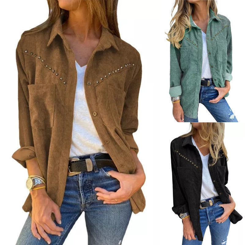 Haut chemise à manches longues boutonnée à poche Rivet pour femme