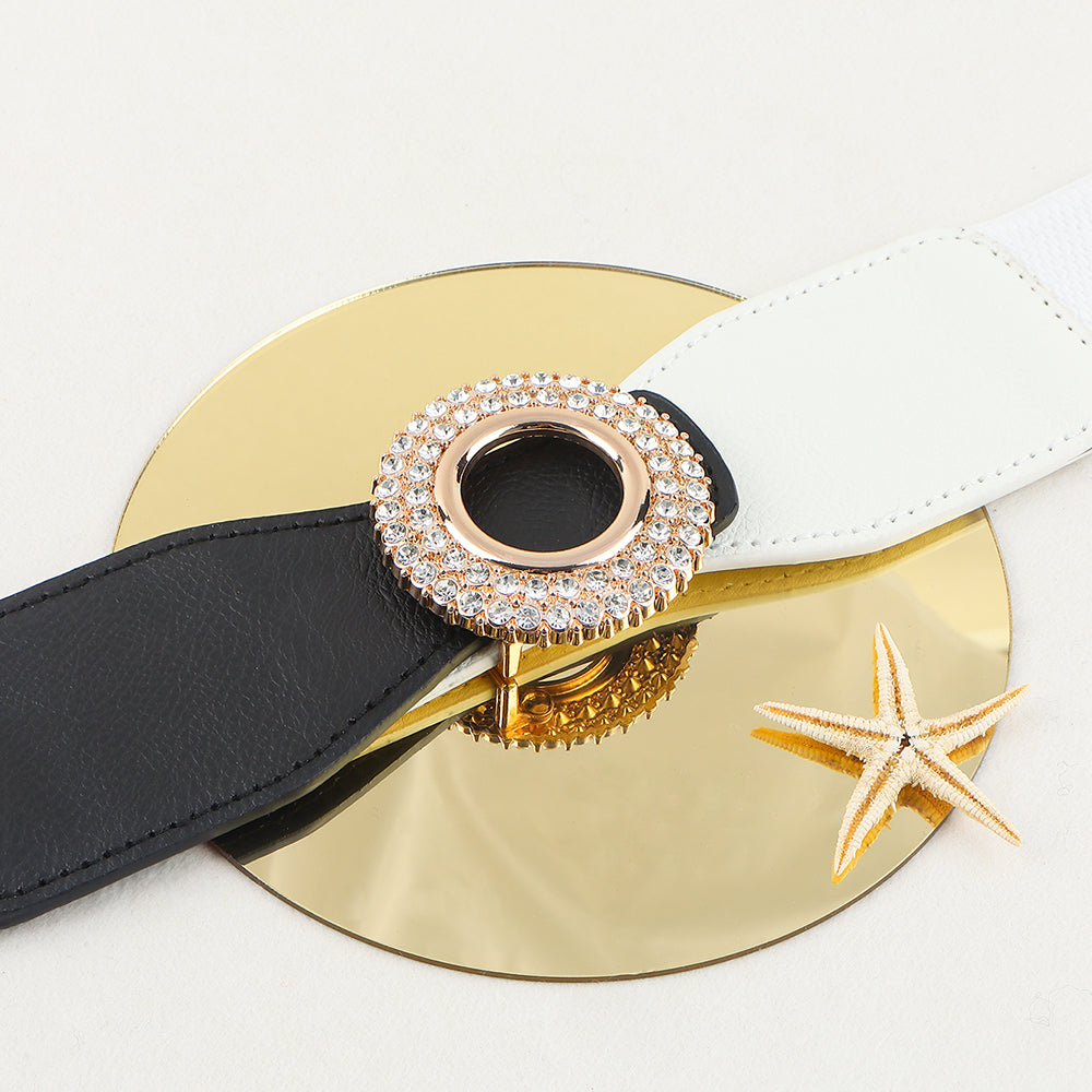 Nouvelle ceinture élastique incrustée de diamants et de strass pour femmes, ceinture de costume à boucle ronde simple pour jupe et chemise
