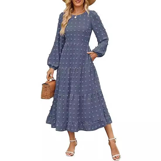 Robe décontractée à manches longues et col rond pour l'automne Hover Image