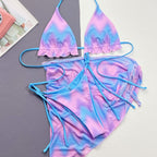 Maillot de bain bikini tie-dye fendu pour femme