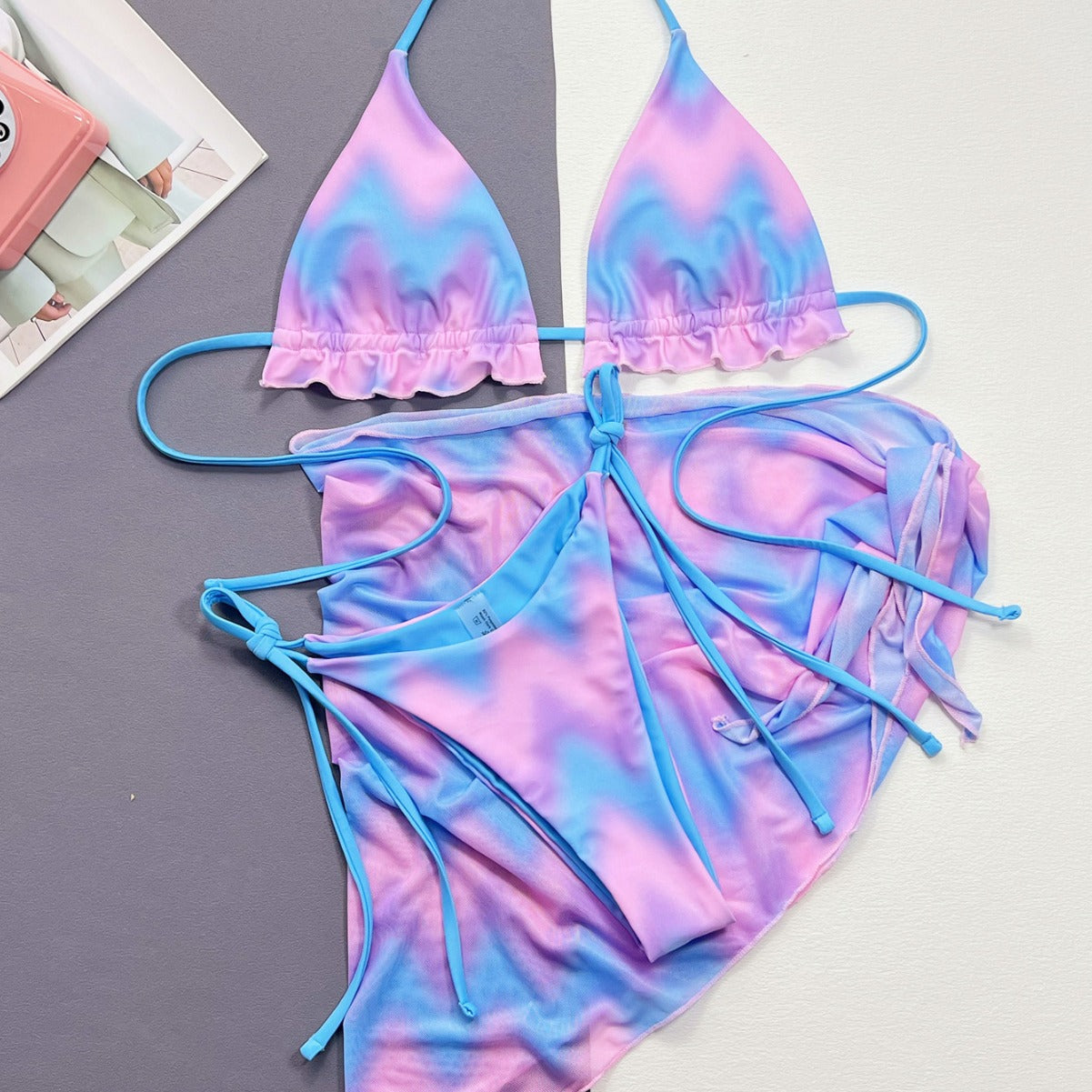 Maillot de bain bikini tie-dye fendu pour femme