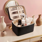 Nouveau sac de maquillage portable en PU double couche grande capacité