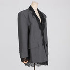 Lace-Panel Design Statement Long-Sleeve Structured Blazer For Women