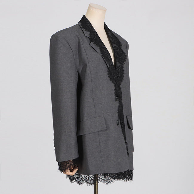 Blazer structuré à manches longues et empiècements en dentelle pour femme Main Image