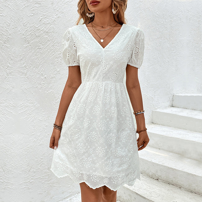 Robe d'été pour femme à col en V et manches bouffantes Main Image