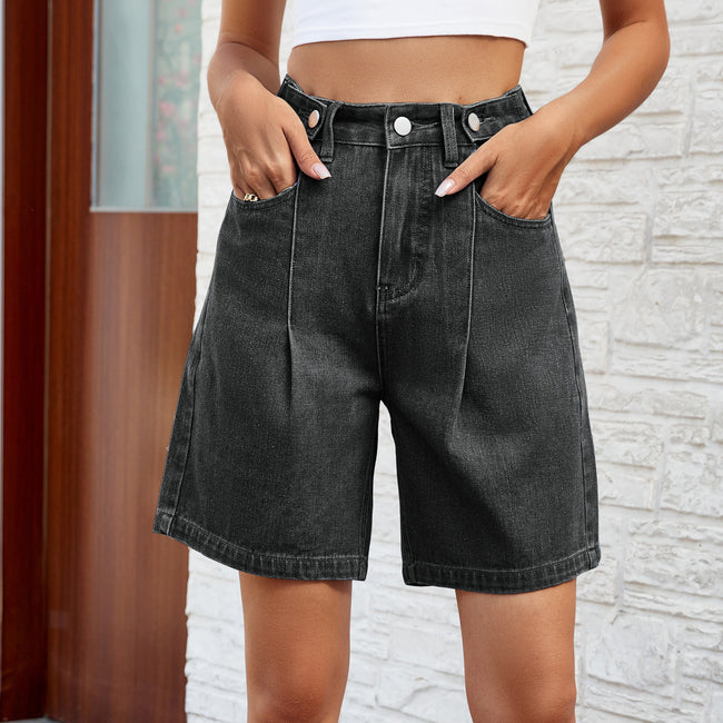 Short en jean pour femme avec taille ajustable, modèle tendance pour l'été. Main Image