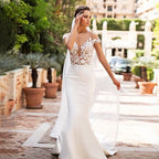 Robe de mariée sirène creuse à col profond pour femme
