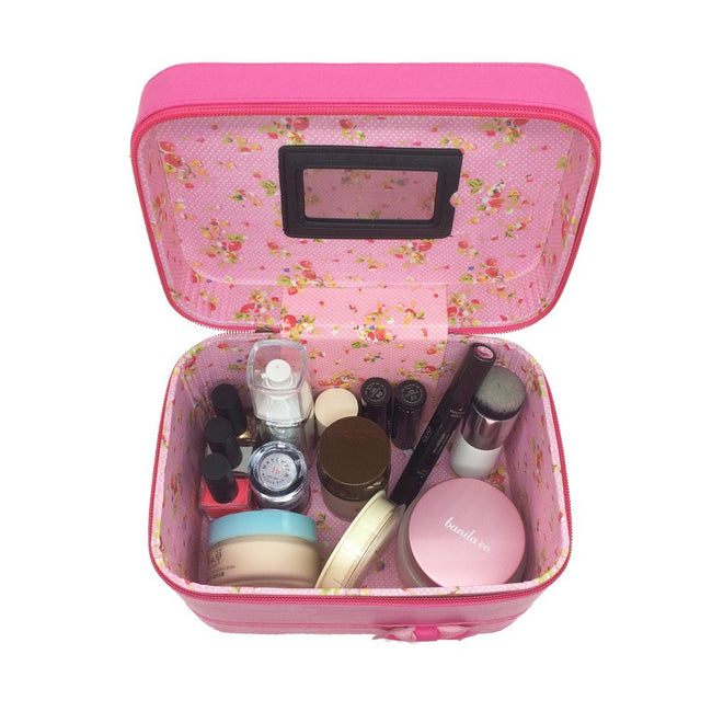 Trousse de toilette Sac pour femme Nœud Grande capacité Boîte de rangement mode Mignon Simple Portable Trousse de maquillage de voyage en PU Main Image