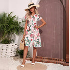 Robe courte imprimée à manches courtes pour femme