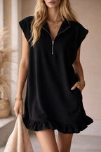 V-Neck Sleeveless Dress - Women's Casual Summer Dress With Two Front Pockets And Back Zipper Closure For Daily Wear