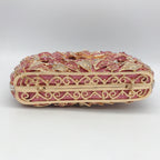 Pochette de soirée en métal rose, chaîne et diamants