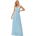 Robe longue de soirée élégante en mousseline sans manches avec décolleté en V profond pour femme