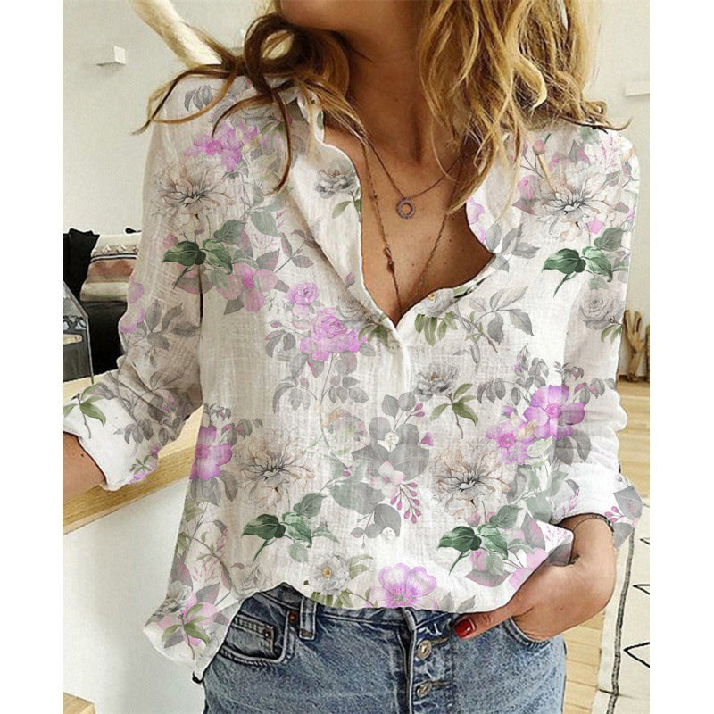 Chemise en lin et coton lavé à manches longues boutonnée pour femme