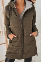 Manteau Long en Coton Uni avec Capuche et Poches pour Femme