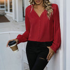Chemise rouge polyvalente à manches longues pour femme