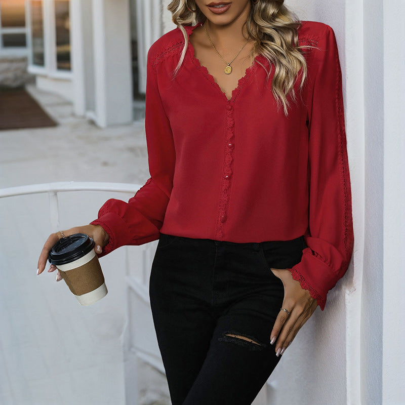 Chemise rouge polyvalente à manches longues pour femme